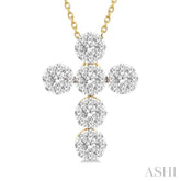 1.00 Ctw Lovebright Cross Round Cut Diamond Fashion Pendant With Chain in 14K Yellow and White Gold